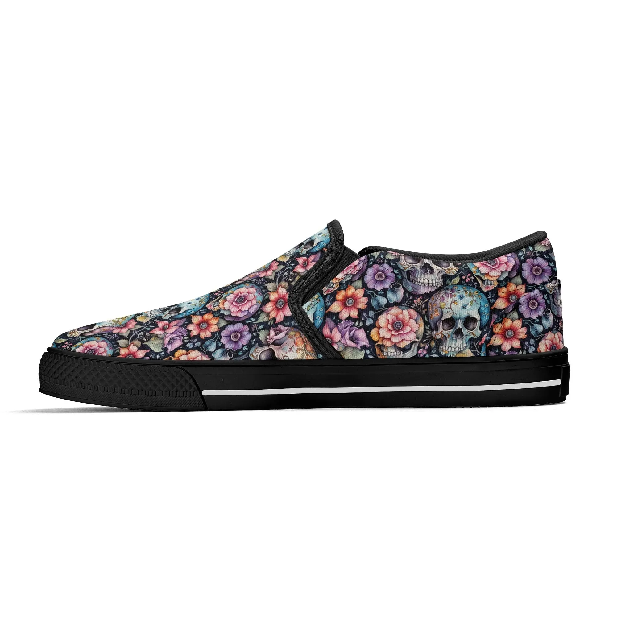 Mens Pastel Floral and Skulls Rubber Slip On Shoes