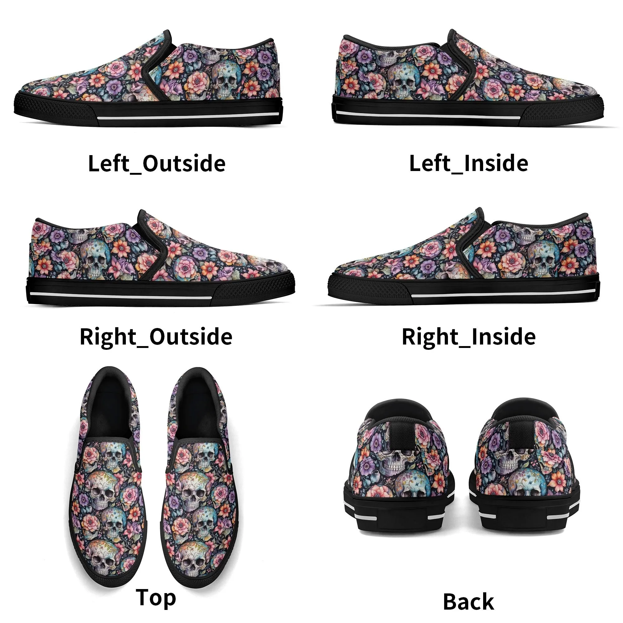 Mens Pastel Floral and Skulls Rubber Slip On Shoes