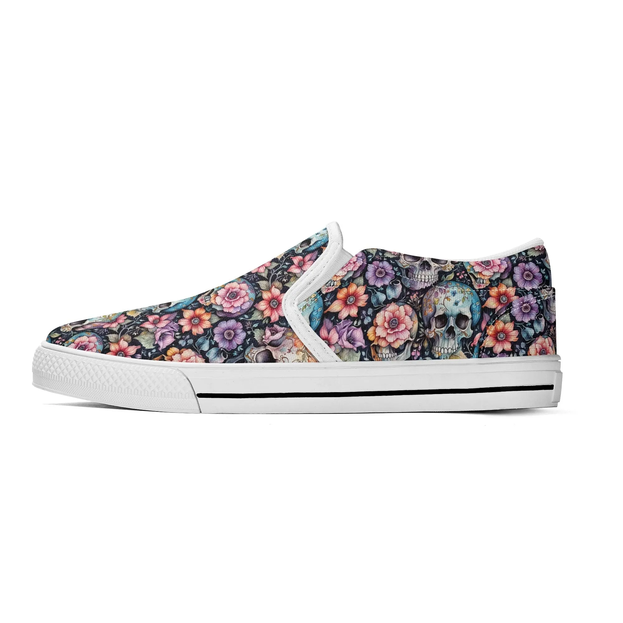 Mens Pastel Floral and Skulls Rubber Slip On Shoes