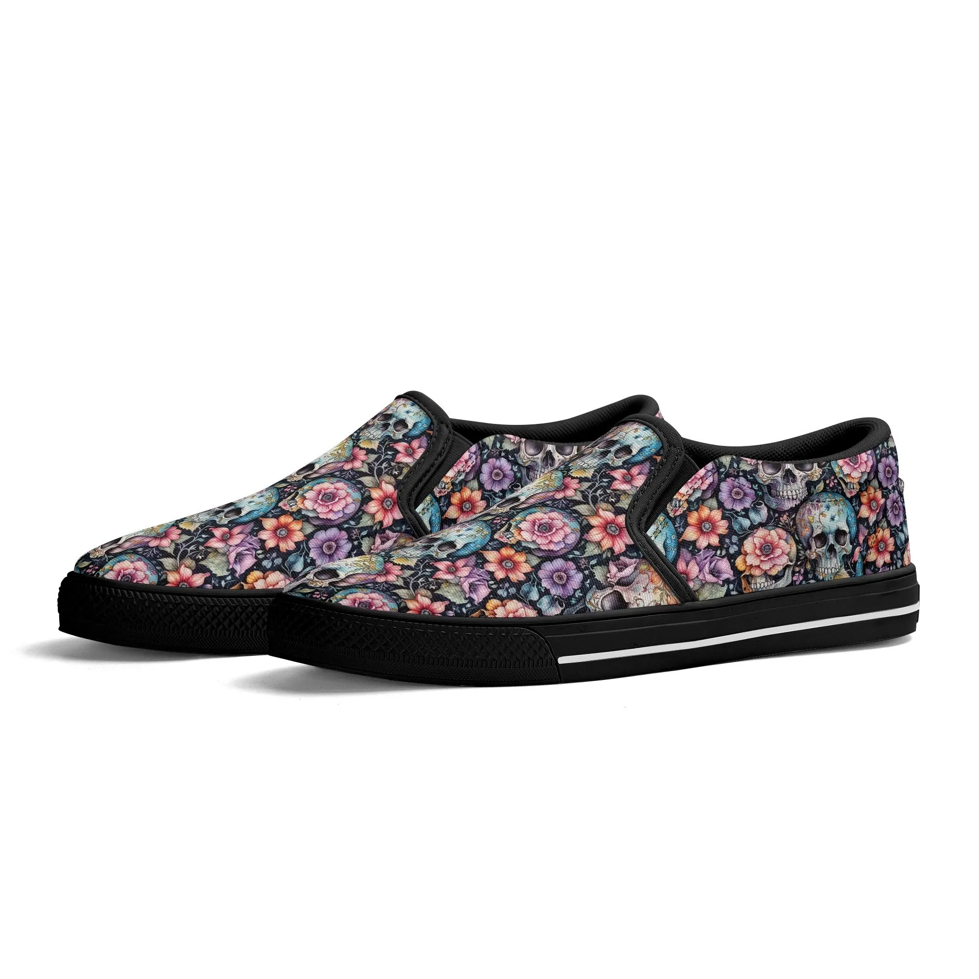 Mens Pastel Floral and Skulls Rubber Slip On Shoes