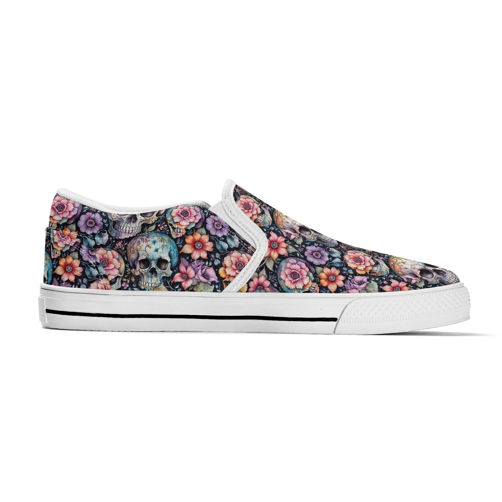 Mens Pastel Floral and Skulls Rubber Slip On Shoes