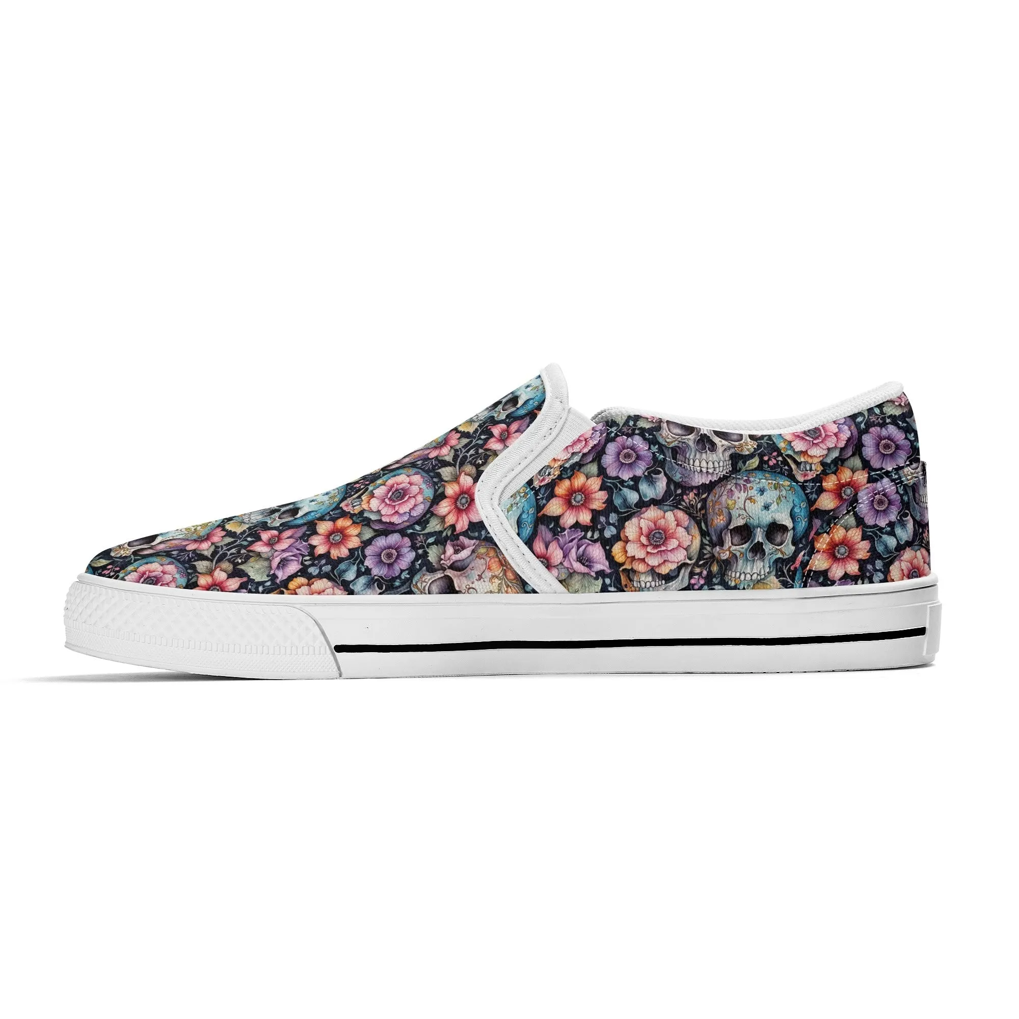 Mens Pastel Floral and Skulls Rubber Slip On Shoes