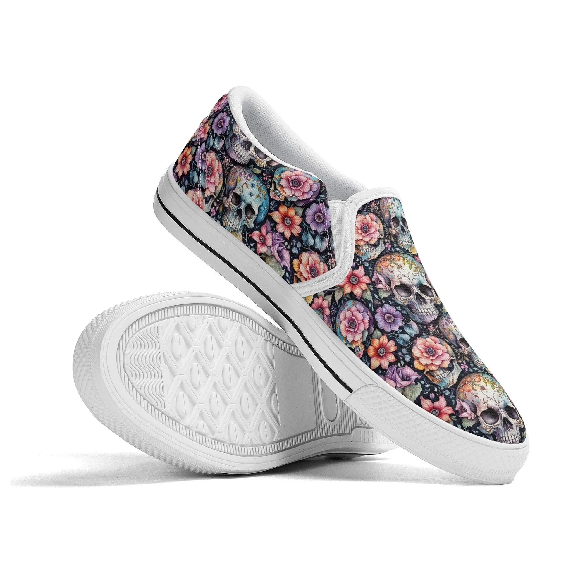 Mens Pastel Floral and Skulls Rubber Slip On Shoes