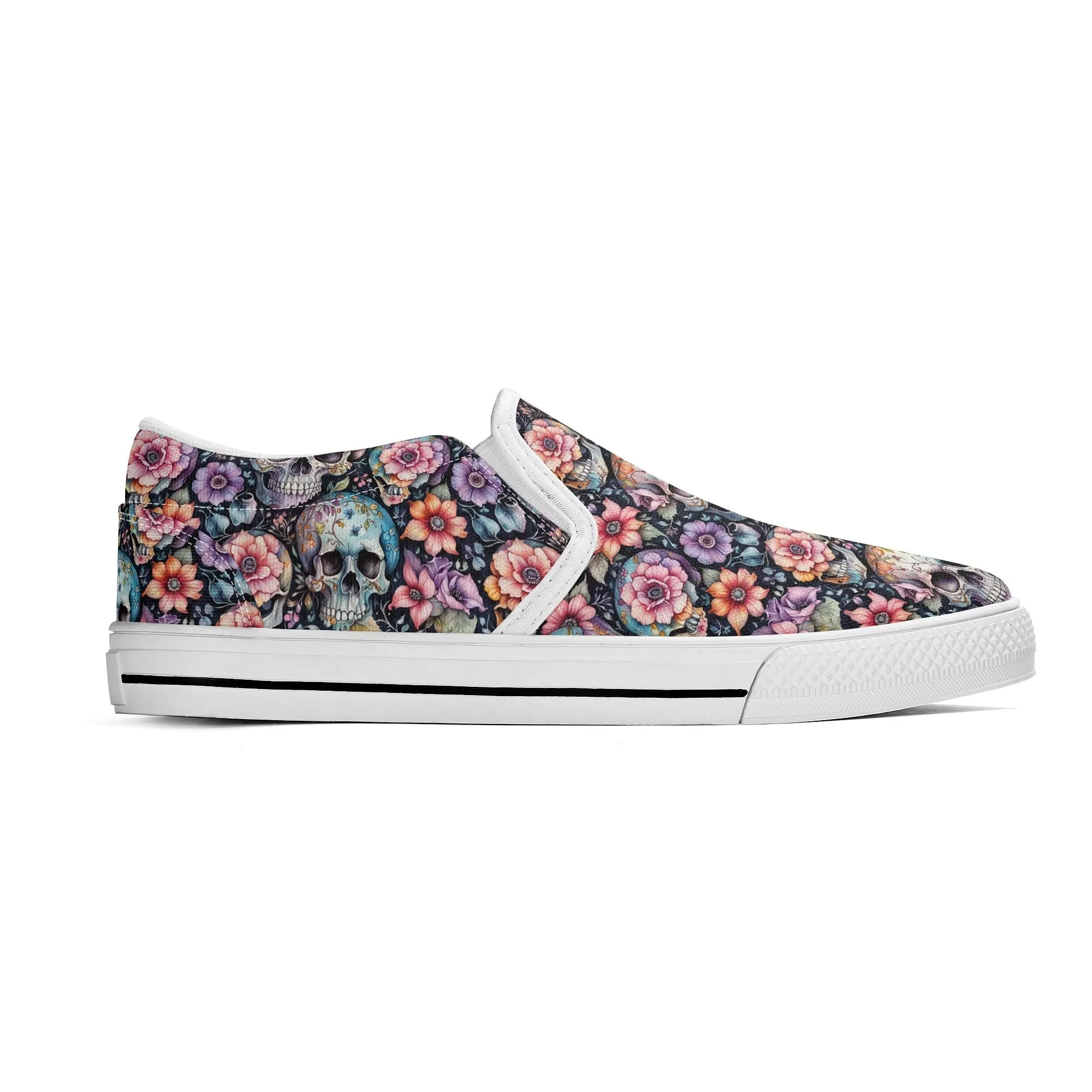 Mens Pastel Floral and Skulls Rubber Slip On Shoes