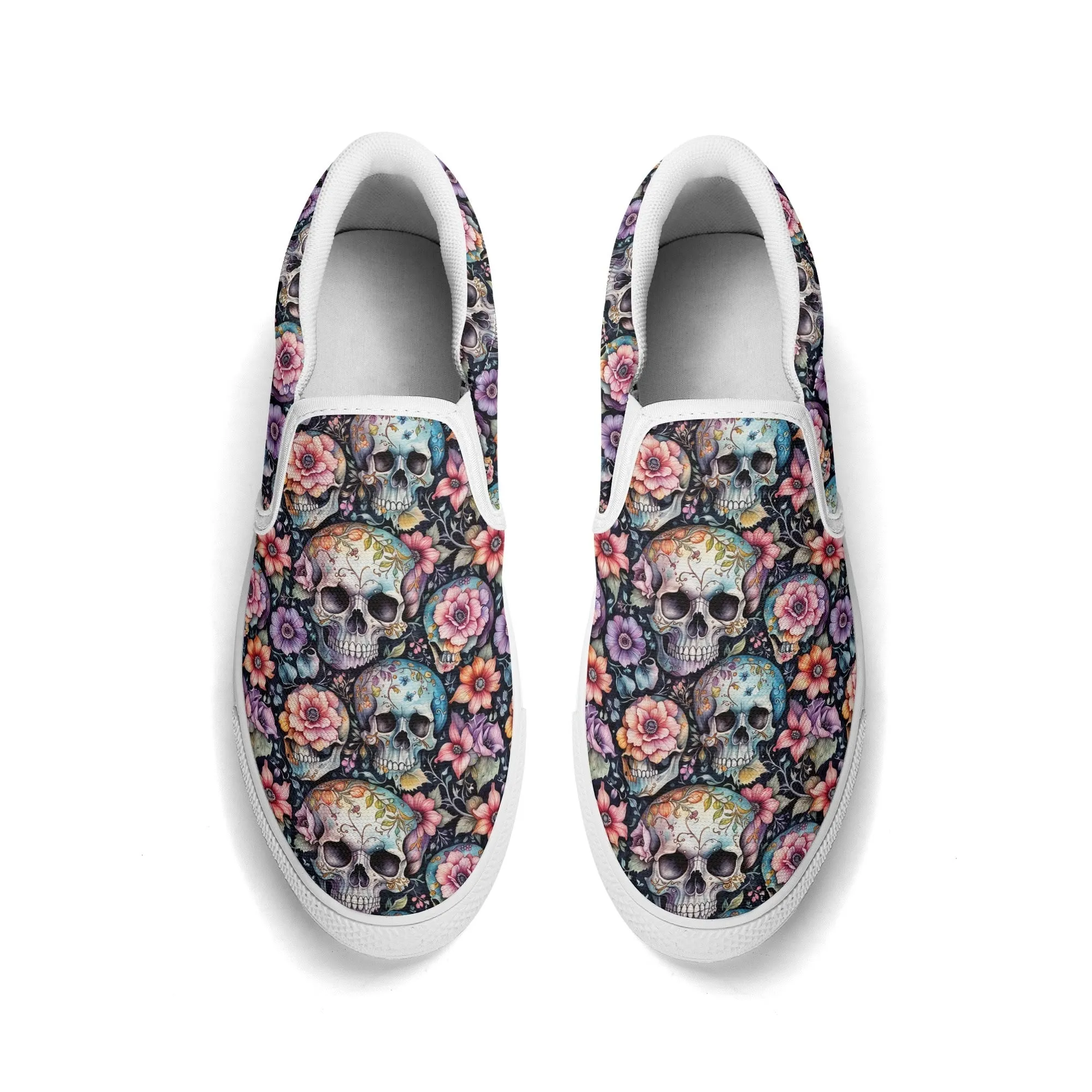 Mens Pastel Floral and Skulls Rubber Slip On Shoes