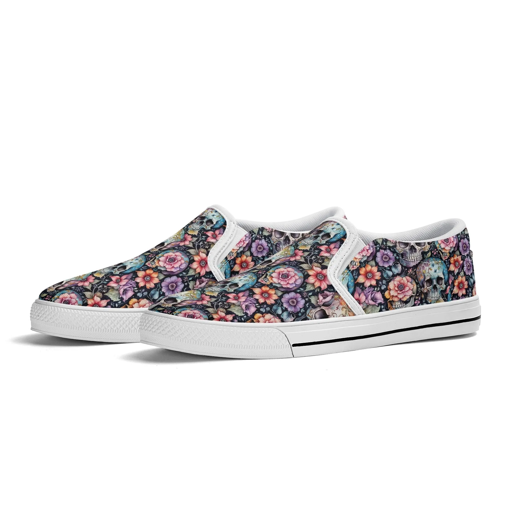 Mens Pastel Floral and Skulls Rubber Slip On Shoes