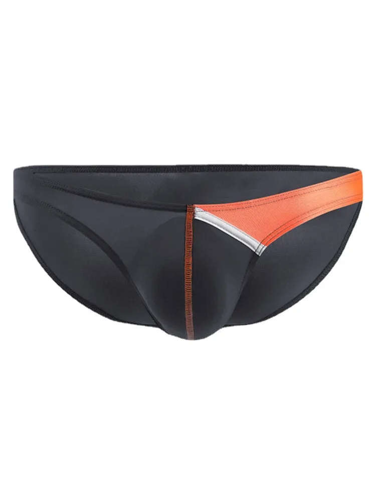 Mens Sexy Low Rise Contrast Color Splice Nylon Underwear Briefs