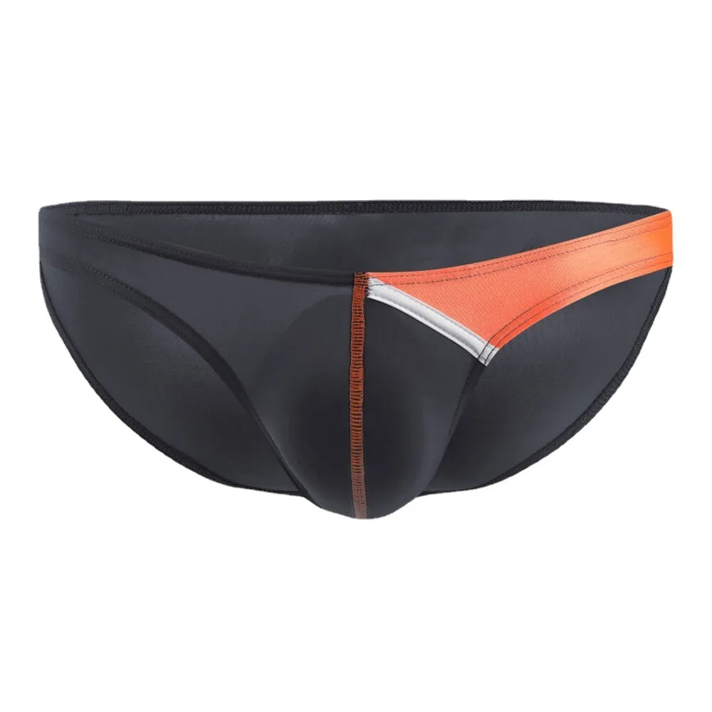 Mens Sexy Low Rise Contrast Color Splice Nylon Underwear Briefs