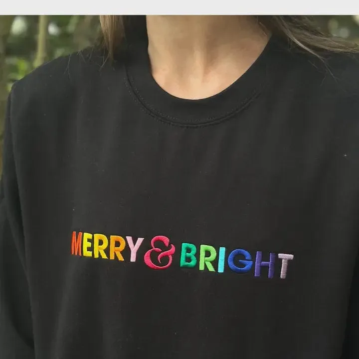 Merry & Bright Rainbow Emroidered Sweatshirt