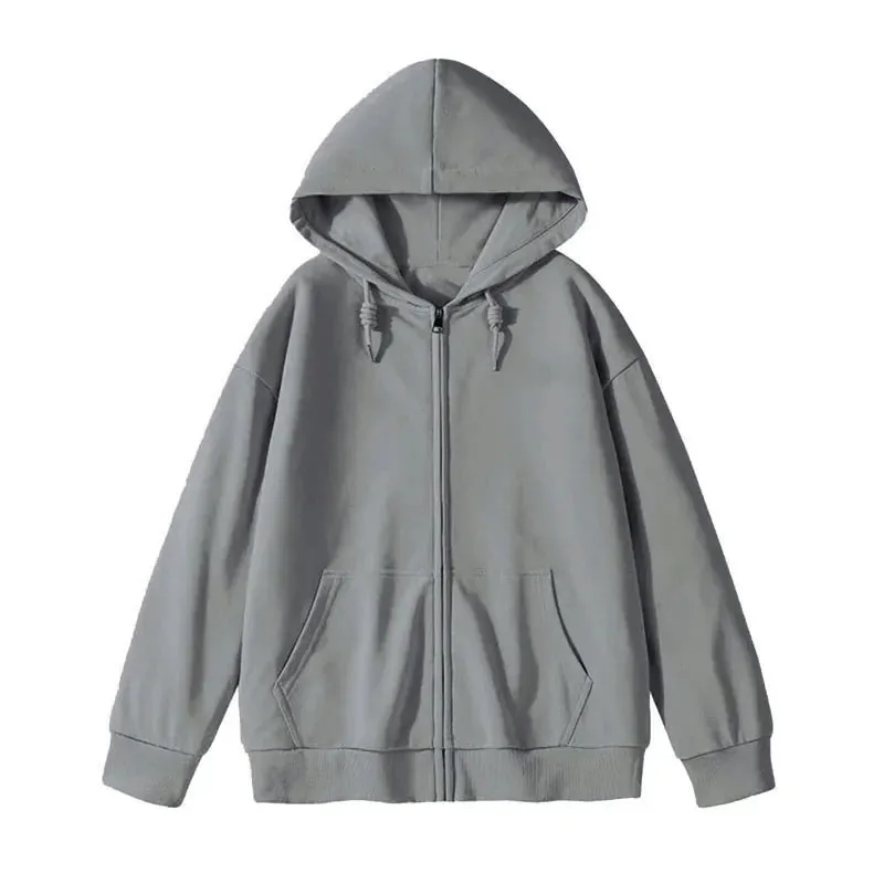 Metaversmall Solid Color Casual Drawstring Women's Hoodies Pockets Zip-up Simple O-neck Basic Streetwear Fashion Simple Office Ladies