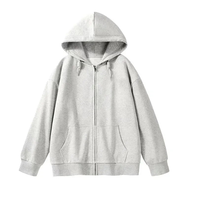 Metaversmall Solid Color Casual Drawstring Women's Hoodies Pockets Zip-up Simple O-neck Basic Streetwear Fashion Simple Office Ladies