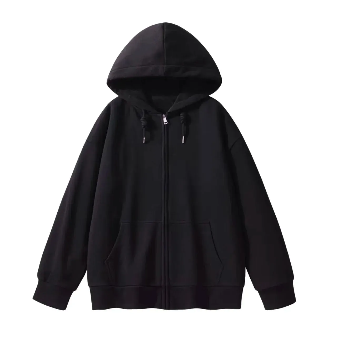 Metaversmall Solid Color Casual Drawstring Women's Hoodies Pockets Zip-up Simple O-neck Basic Streetwear Fashion Simple Office Ladies