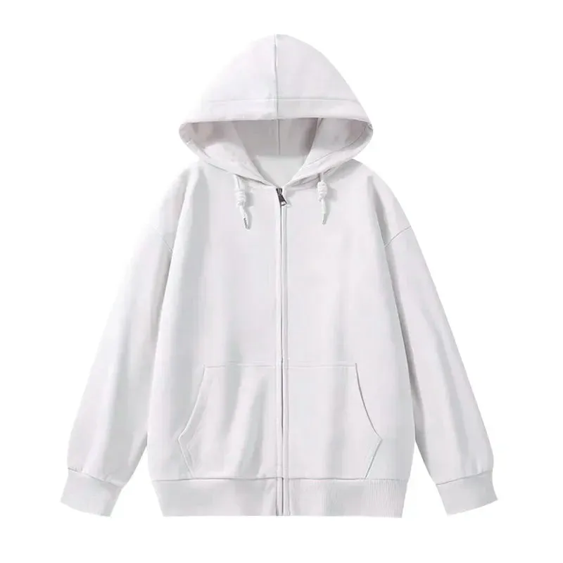 Metaversmall Solid Color Casual Drawstring Women's Hoodies Pockets Zip-up Simple O-neck Basic Streetwear Fashion Simple Office Ladies