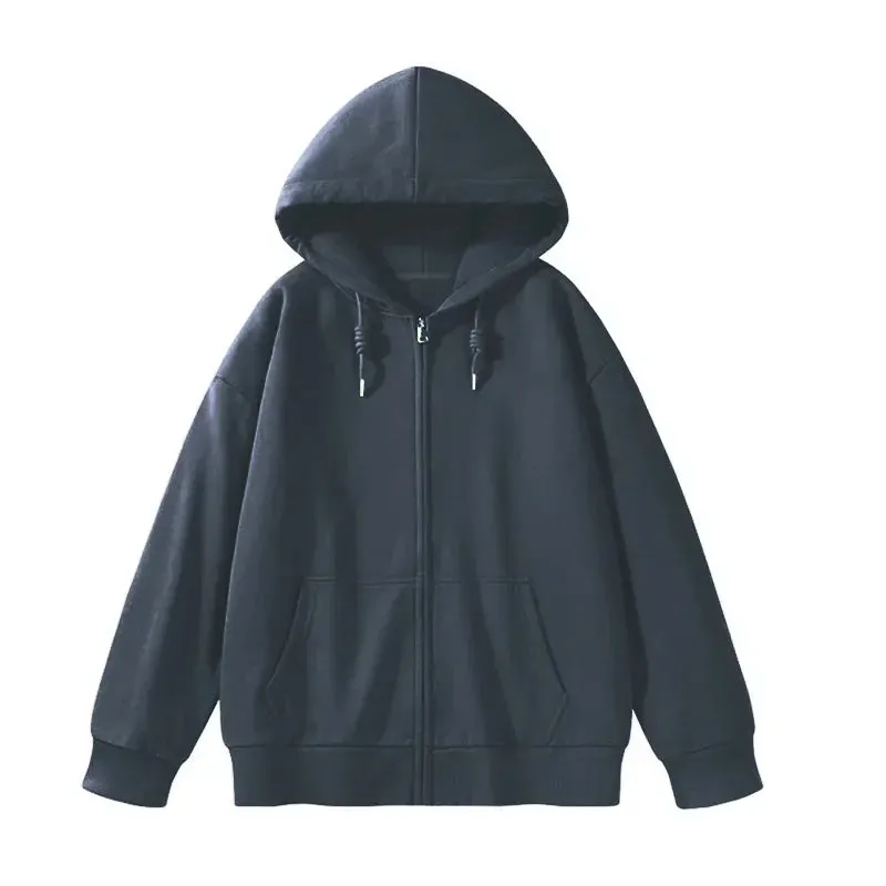 Metaversmall Solid Color Casual Drawstring Women's Hoodies Pockets Zip-up Simple O-neck Basic Streetwear Fashion Simple Office Ladies