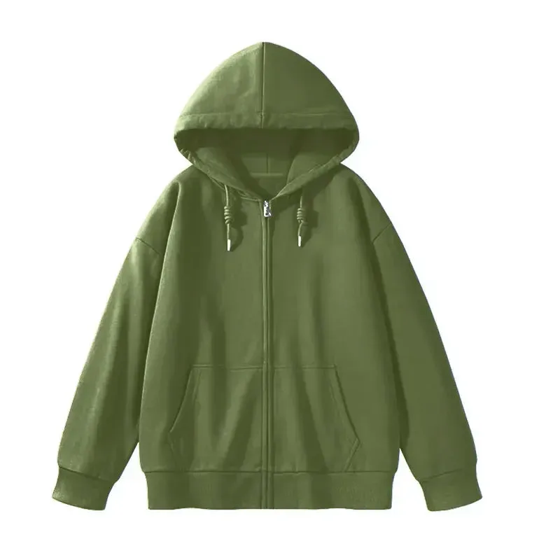 Metaversmall Solid Color Casual Drawstring Women's Hoodies Pockets Zip-up Simple O-neck Basic Streetwear Fashion Simple Office Ladies