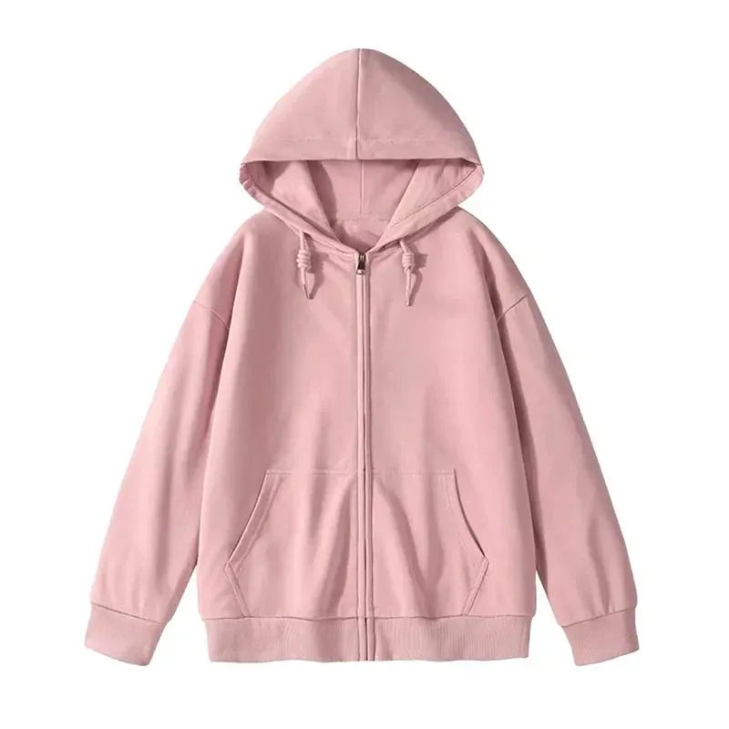 Metaversmall Solid Color Casual Drawstring Women's Hoodies Pockets Zip-up Simple O-neck Basic Streetwear Fashion Simple Office Ladies