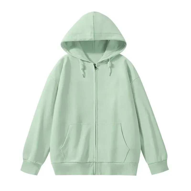 Metaversmall Solid Color Casual Drawstring Women's Hoodies Pockets Zip-up Simple O-neck Basic Streetwear Fashion Simple Office Ladies