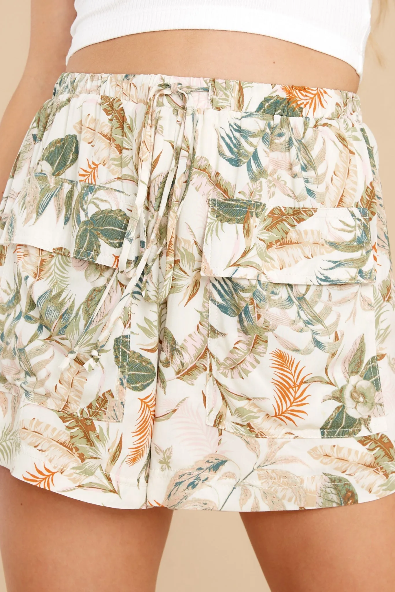 Miles Away Ivory Multi Leaf Print Shorts