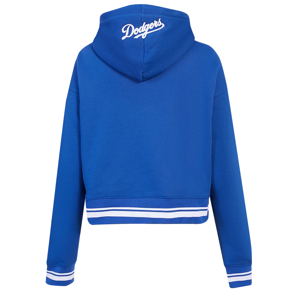 MLB LOS ANGELES DODGERS SCRIPT TAIL WOMEN'S RIB FLC CROPPED PO HOODIE (DODGER BLUE)