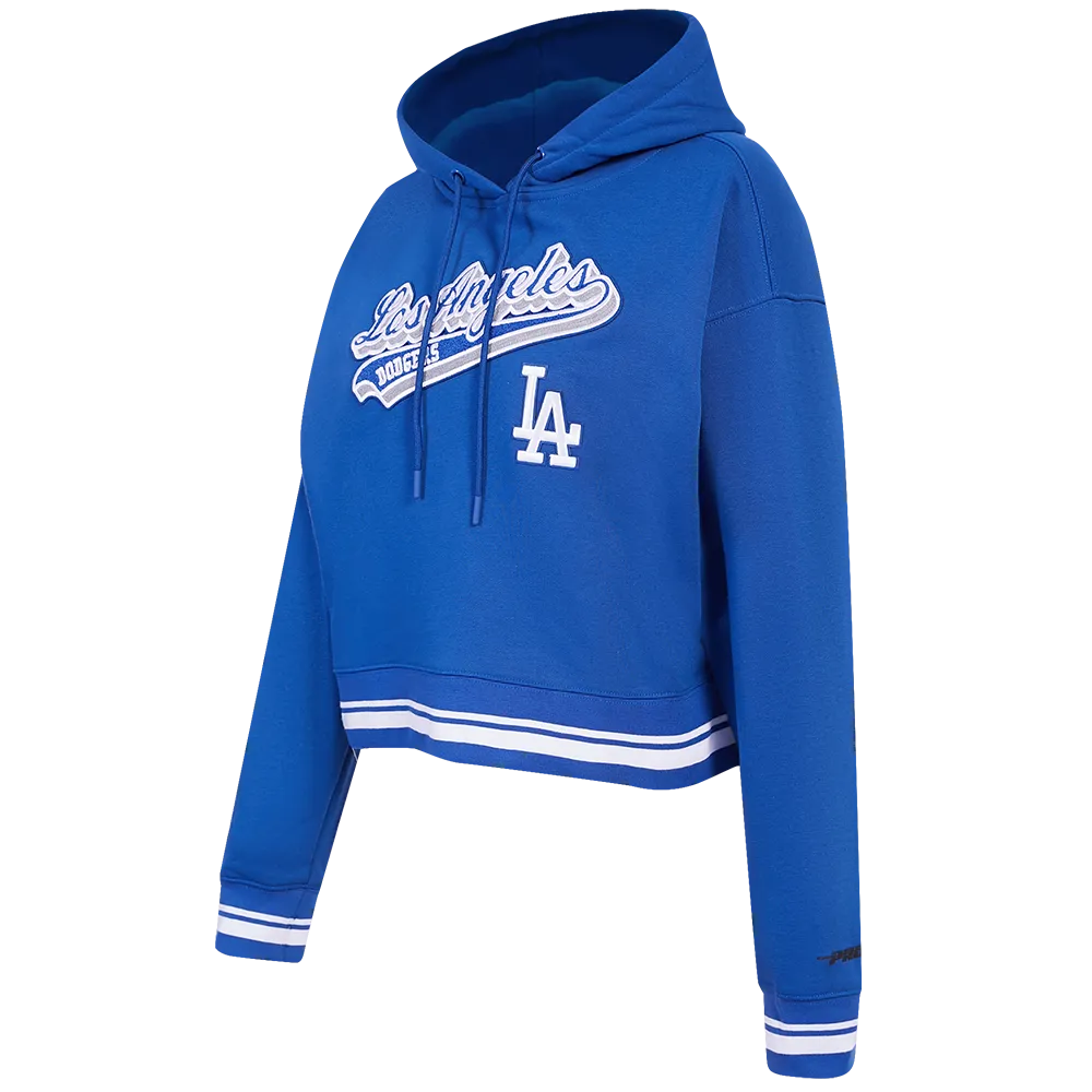 MLB LOS ANGELES DODGERS SCRIPT TAIL WOMEN'S RIB FLC CROPPED PO HOODIE (DODGER BLUE)