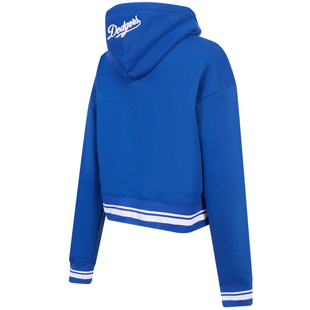 MLB LOS ANGELES DODGERS SCRIPT TAIL WOMEN'S RIB FLC CROPPED PO HOODIE (DODGER BLUE)