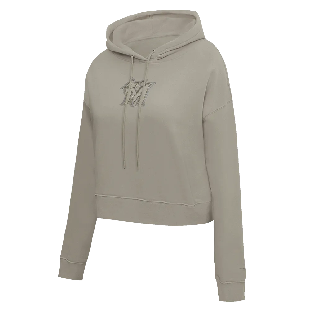 MLB MIAMI MARLINS NEUTRAL WOMEN'S CROPPED PO HOODIE (TAUPE)