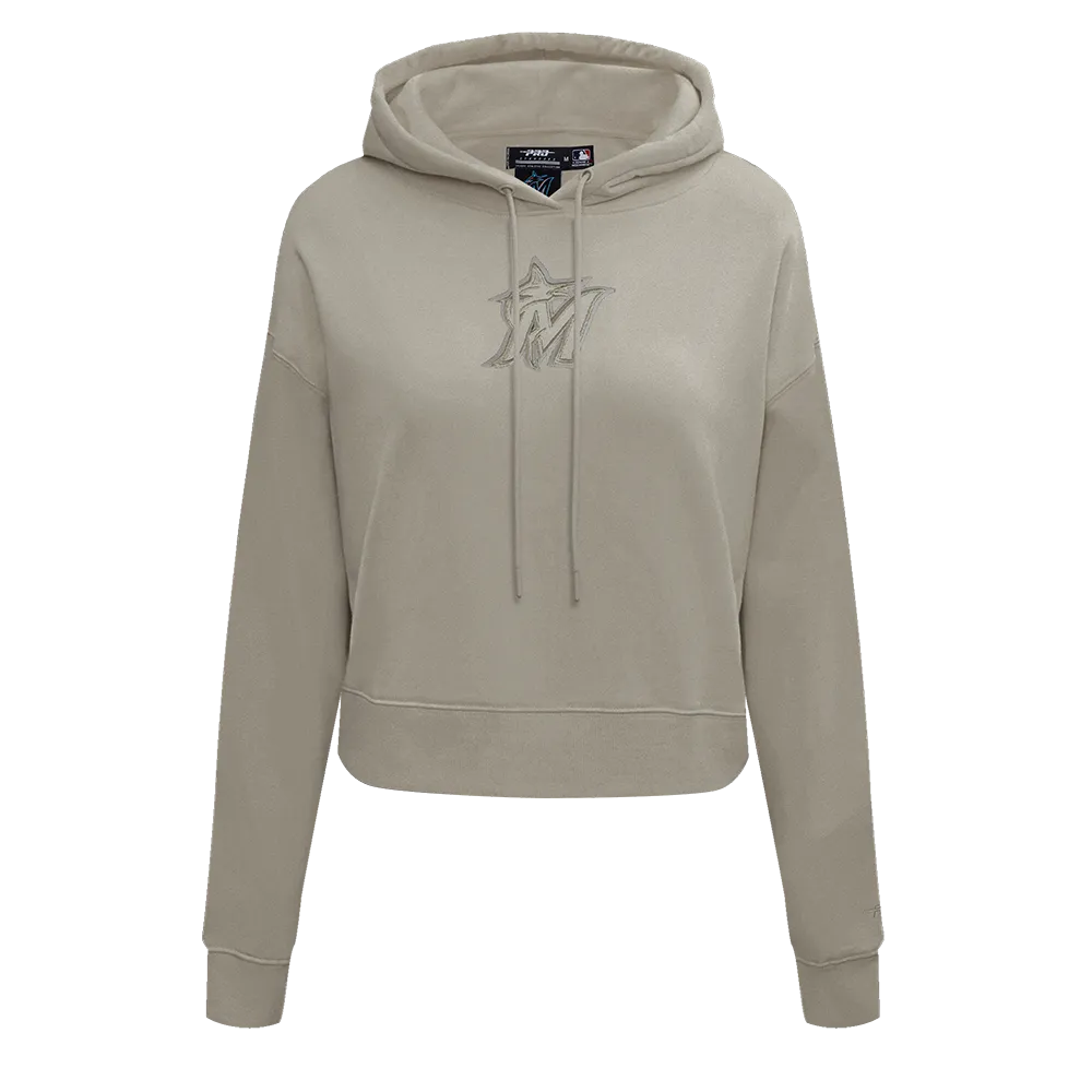 MLB MIAMI MARLINS NEUTRAL WOMEN'S CROPPED PO HOODIE (TAUPE)