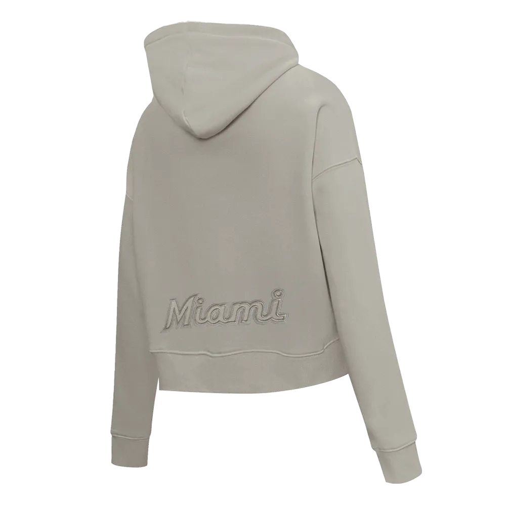 MLB MIAMI MARLINS NEUTRAL WOMEN'S CROPPED PO HOODIE (TAUPE)