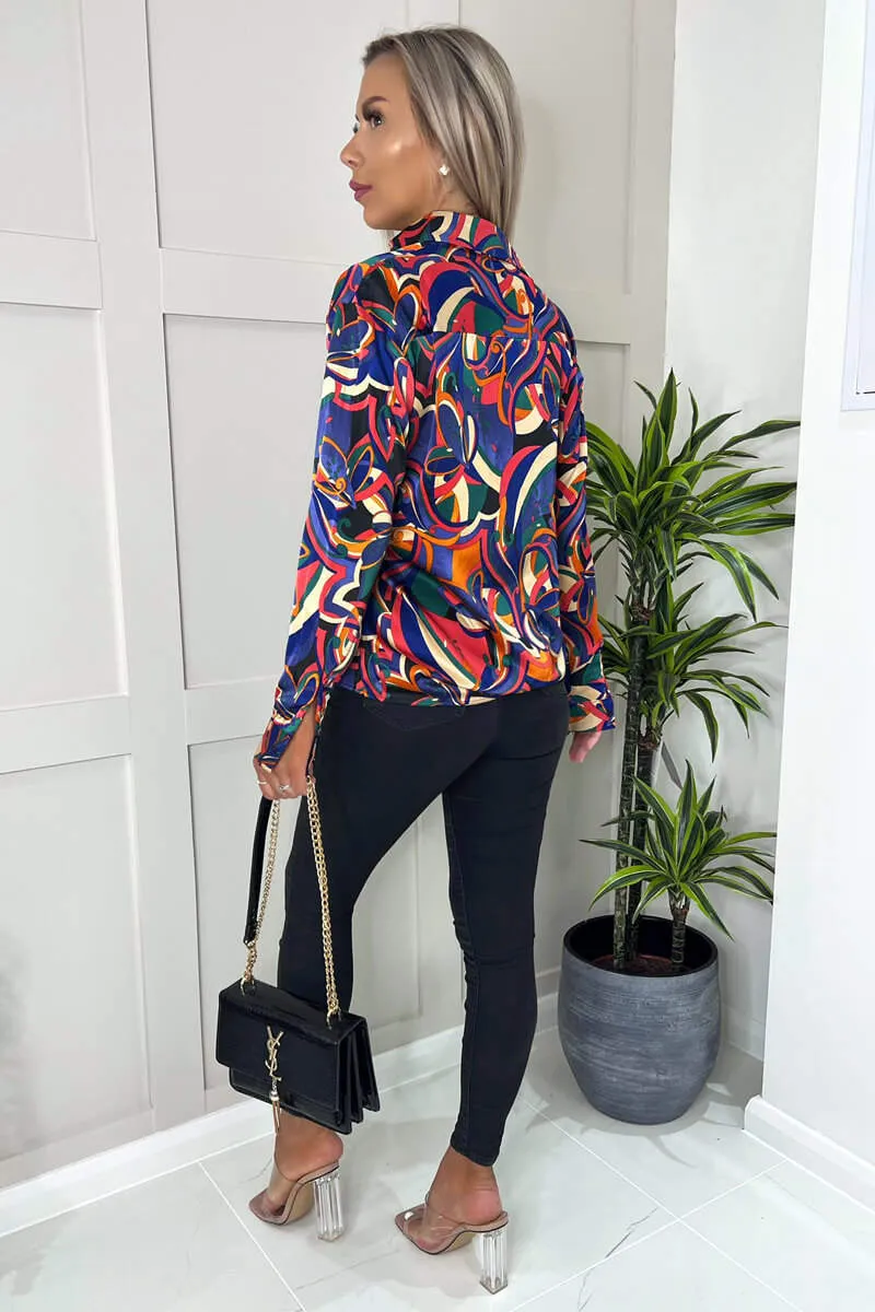 Multi Abstract Print Satin Shirt