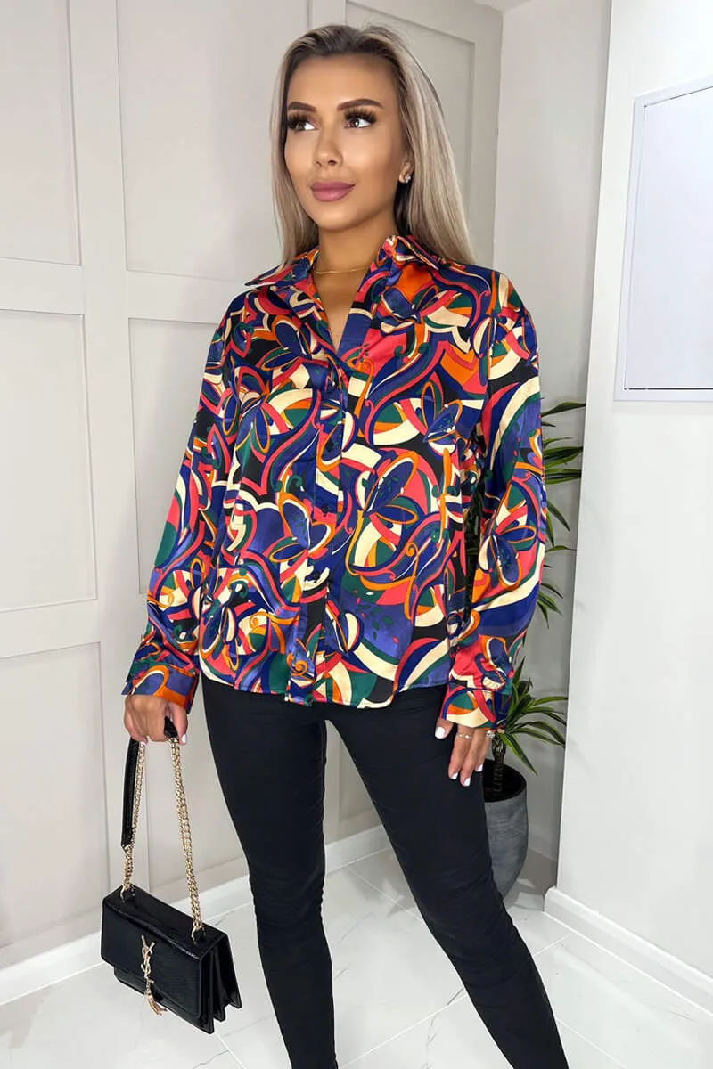 Multi Abstract Print Satin Shirt