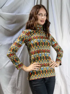 Multicolor Geo Pring Long Sleeve Turtle Neck Top