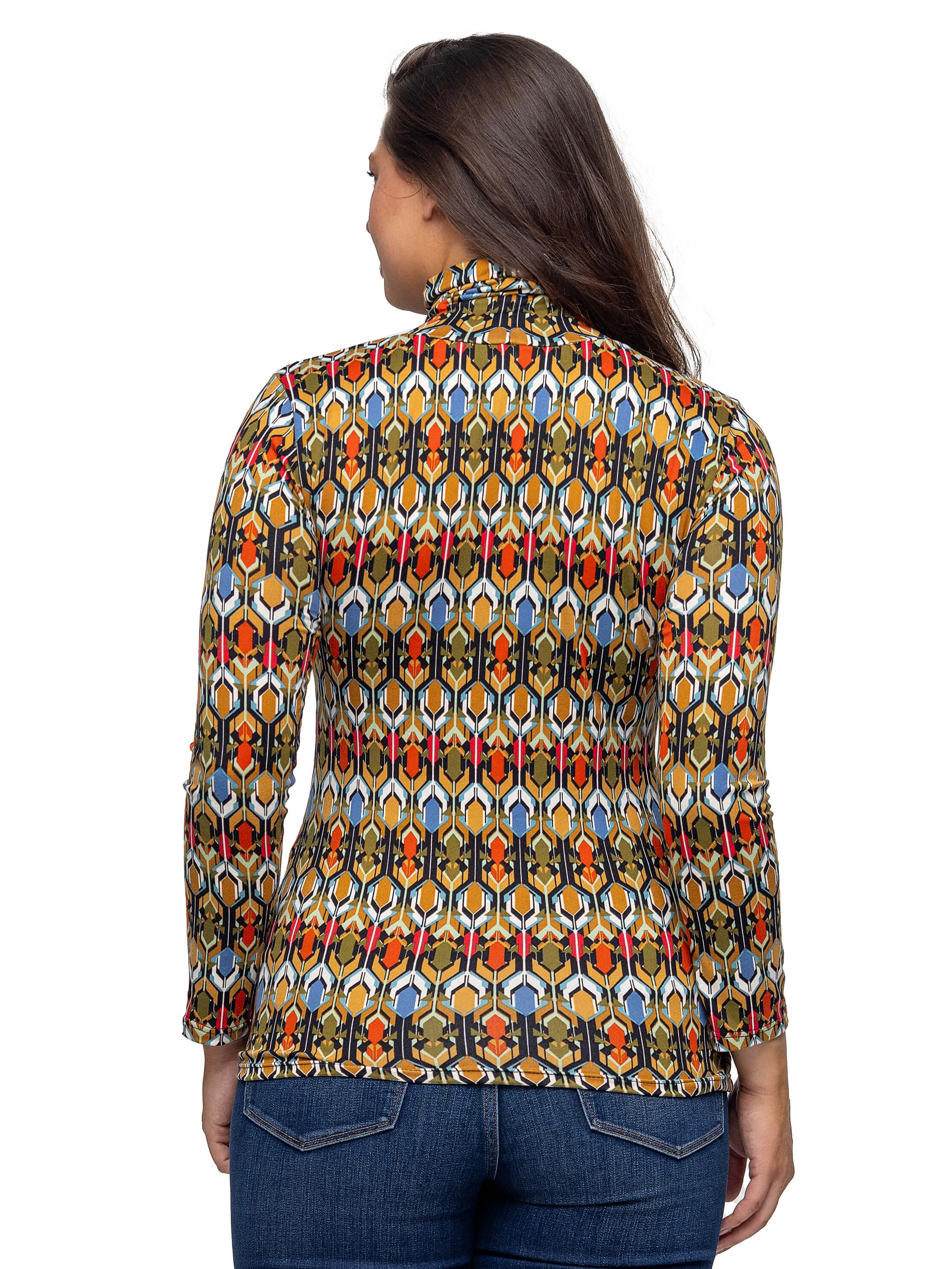 Multicolor Geo Pring Long Sleeve Turtle Neck Top