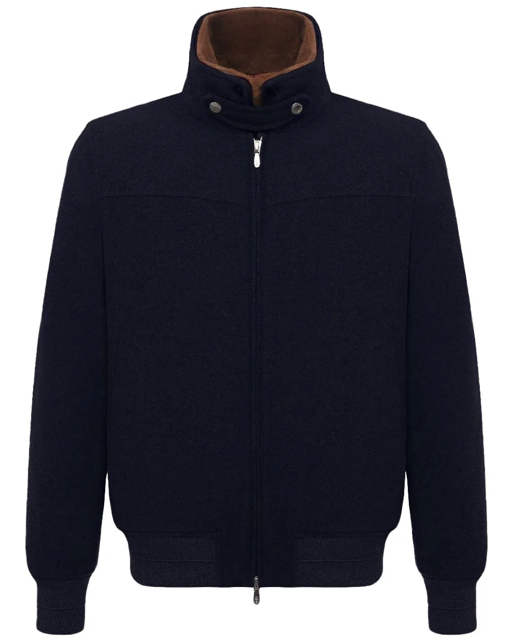 Navy Fur Lined Cashmere Bomber Jacket