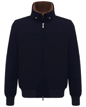 Navy Fur Lined Cashmere Bomber Jacket