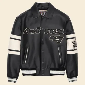 New Black & White Letterman Brooklyn Leather Jacket Jacket