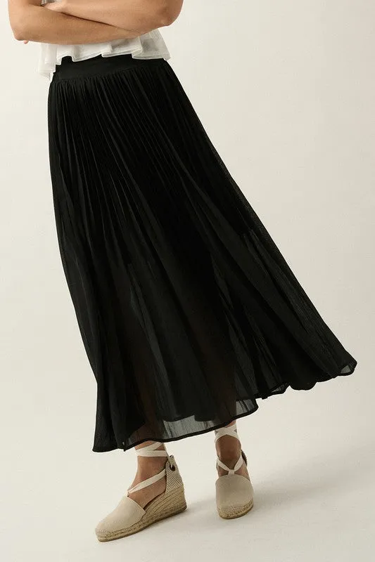 Noir Serenade Pleated Maxi Skirt - Black