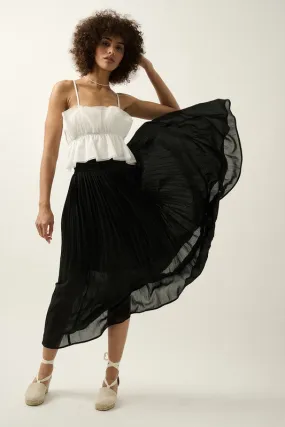 Noir Serenade Pleated Maxi Skirt - Black