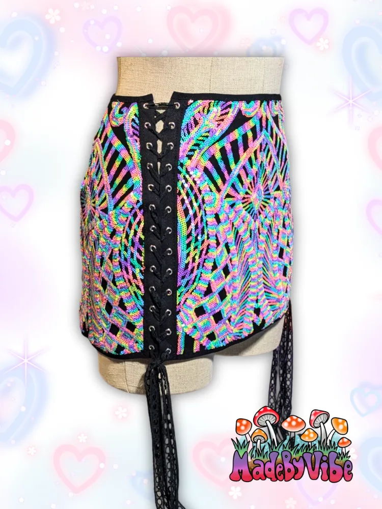 Nostalgic Neon Lace Up Sides Mini Pencil Skirt - Ready to Ship