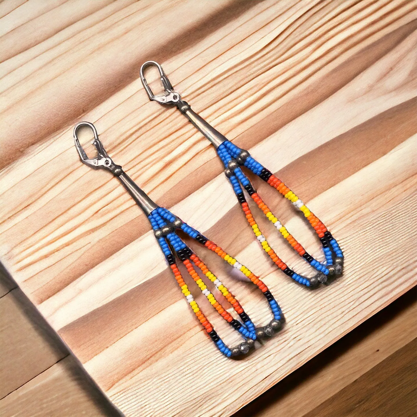 OLDTRIBES™ Double Loop Blue Porcupine Quill Earrings