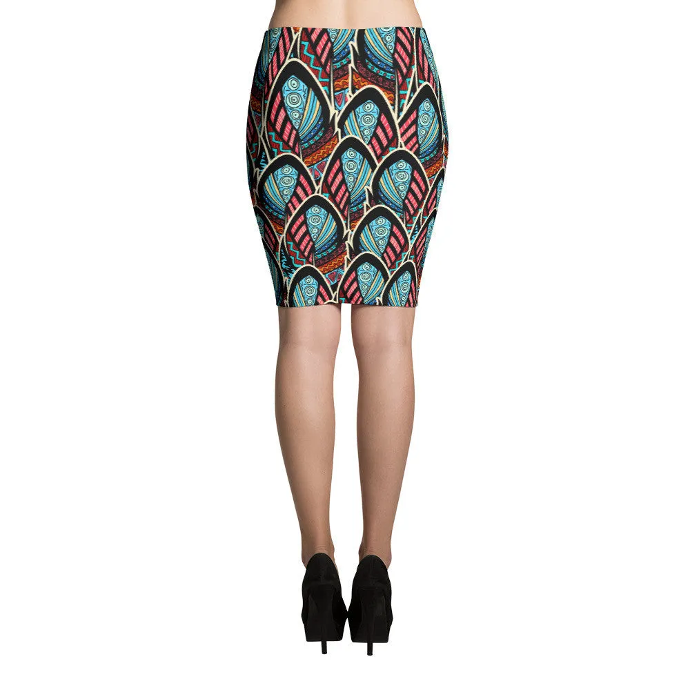 Pencil Skirt - Abstract Feathers