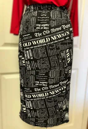 Pencil Skirt Black Newsprint