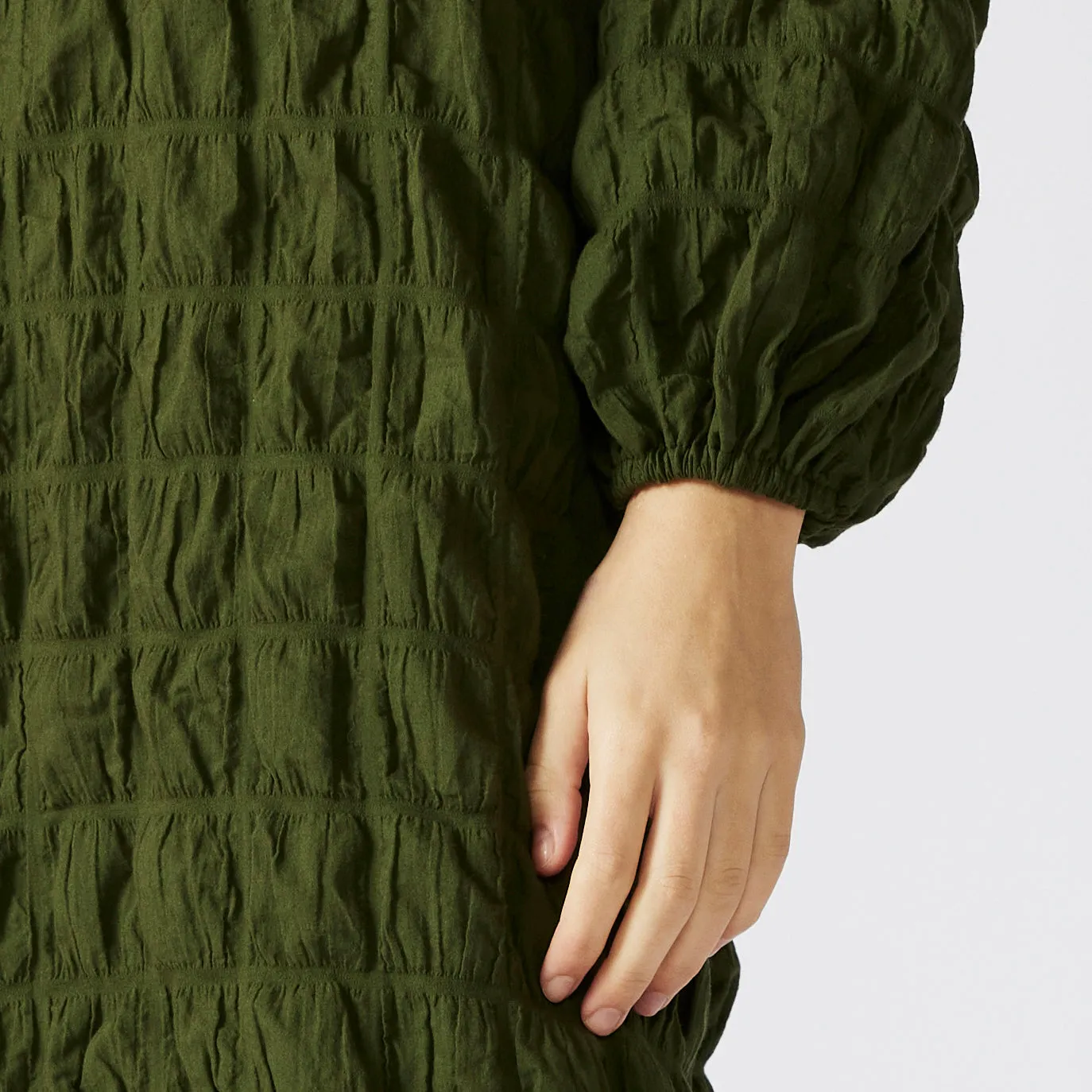 PHILODENDRON DRESS [ Green Cotton, Long Sleeves ]