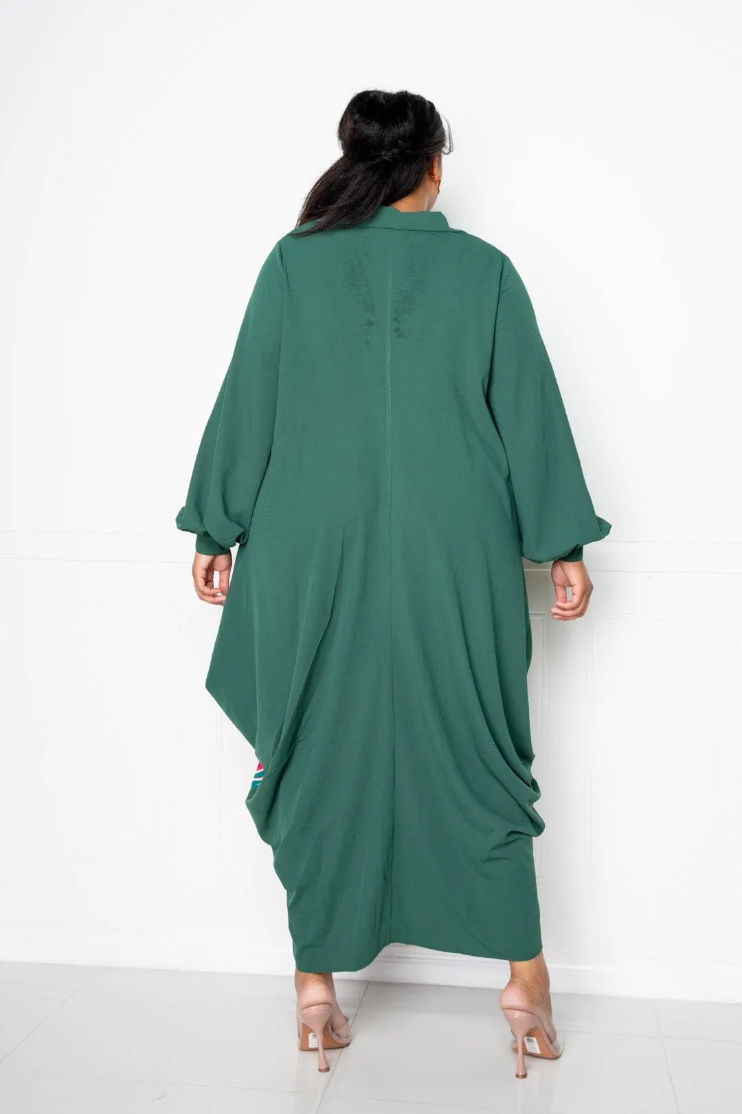 Plus Size Teal Green Long Sleeve Button Up Shirt Maxi Dress