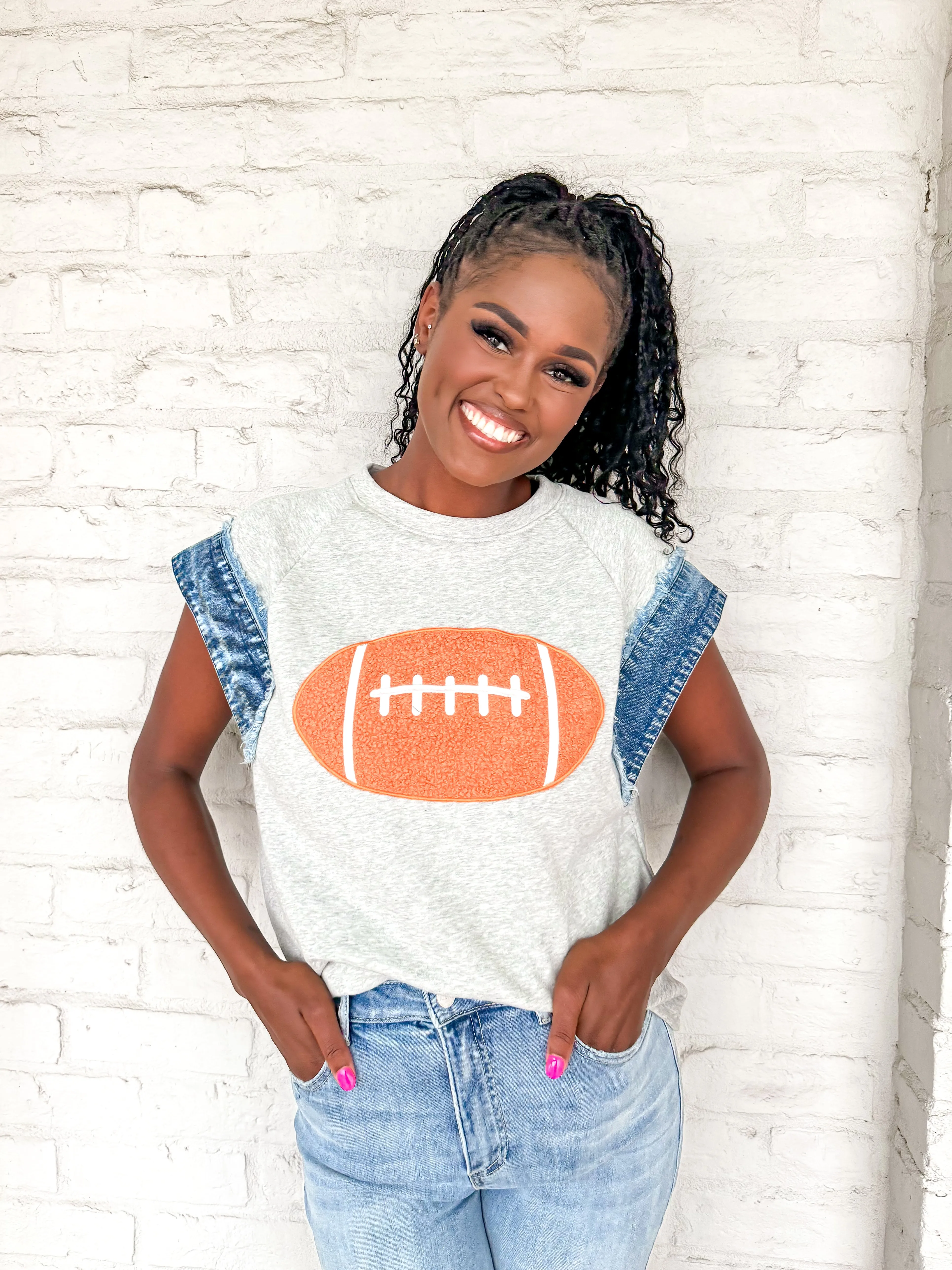 Queen Of Give Me A Touchdown Top Grey