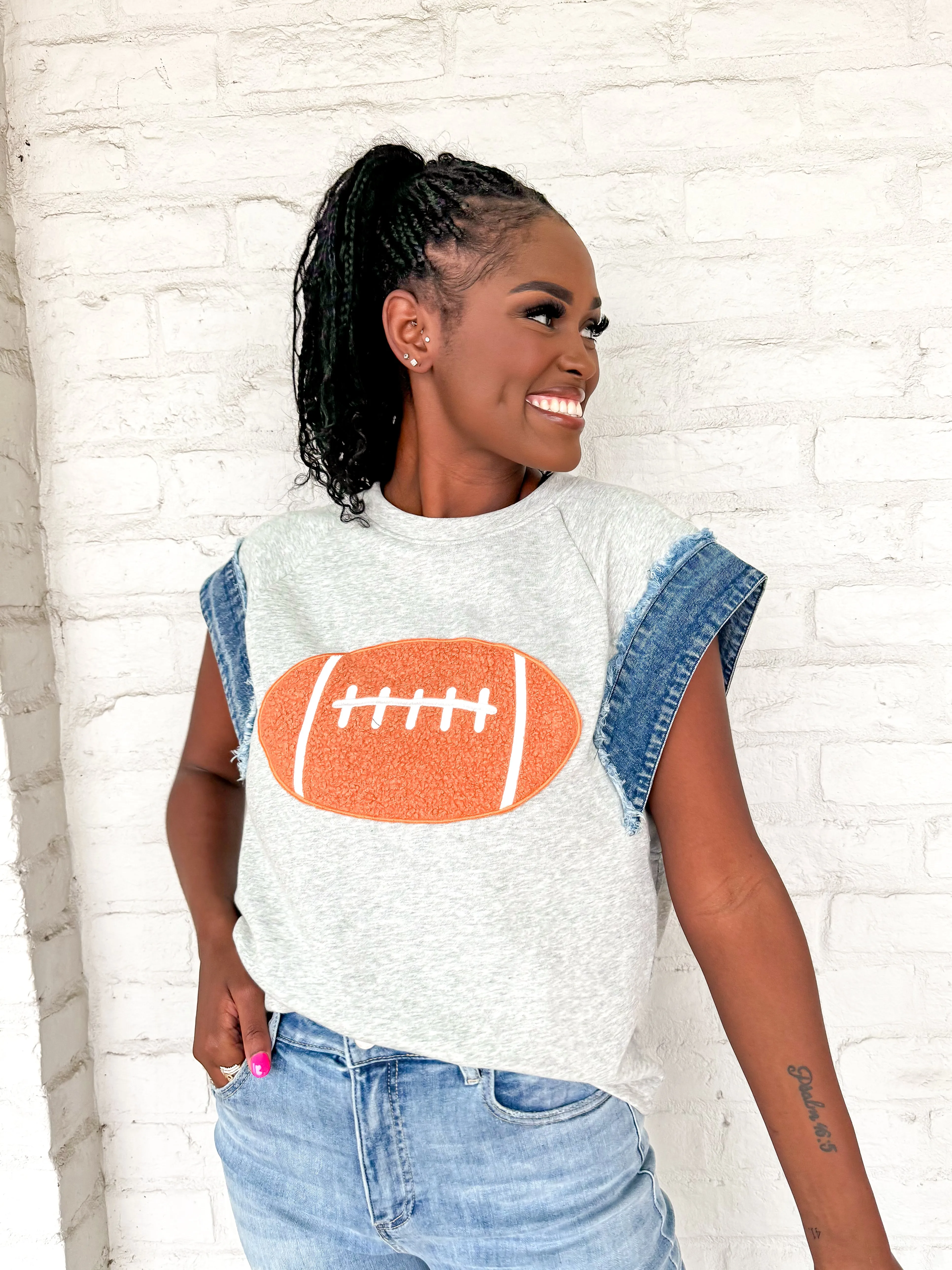 Queen Of Give Me A Touchdown Top Grey