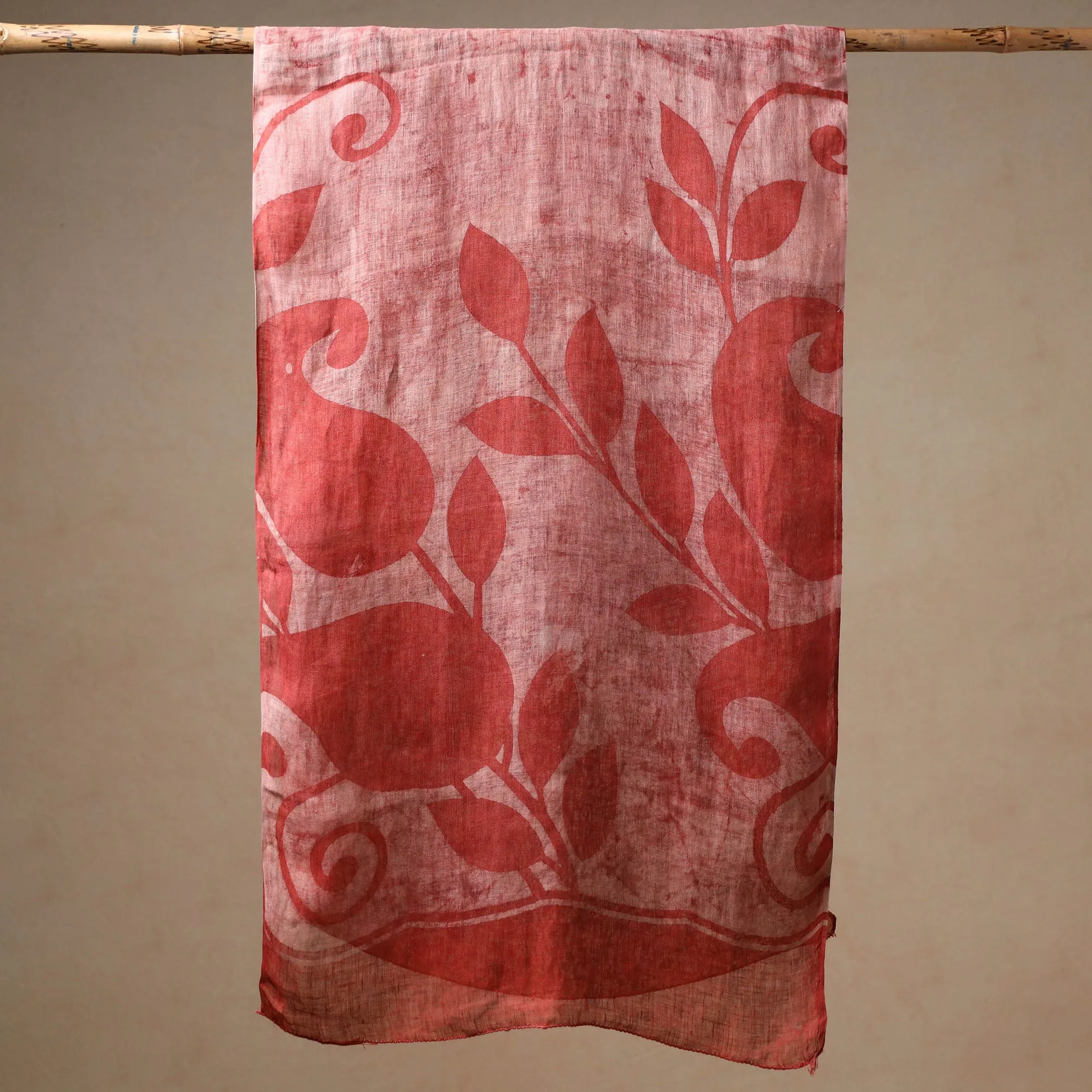 Red - Bindaas Block Printed Natural Dyed Linen Handloom Stole 05