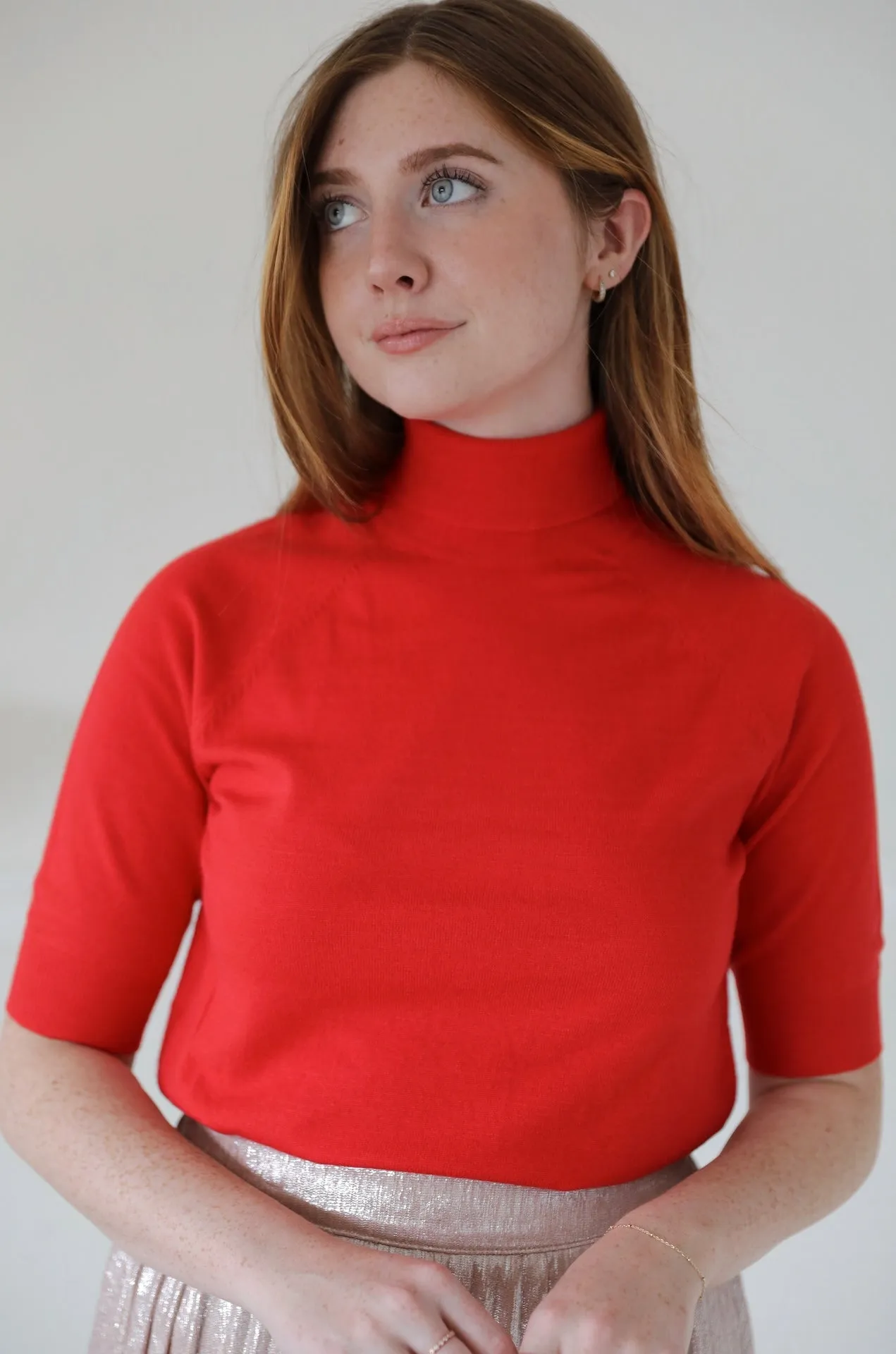 Red Short Sleeve Turtleneck