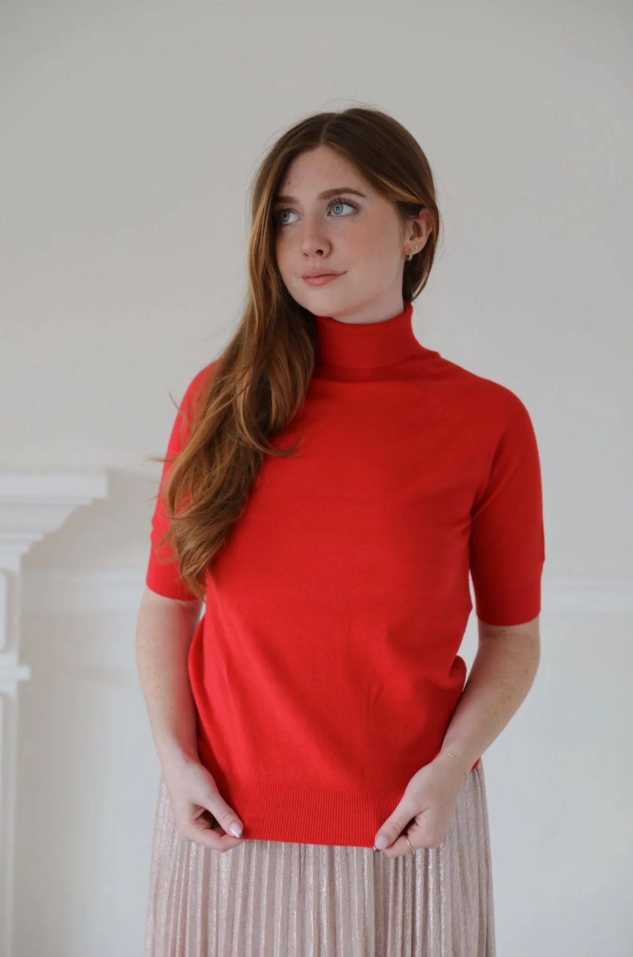 Red Short Sleeve Turtleneck