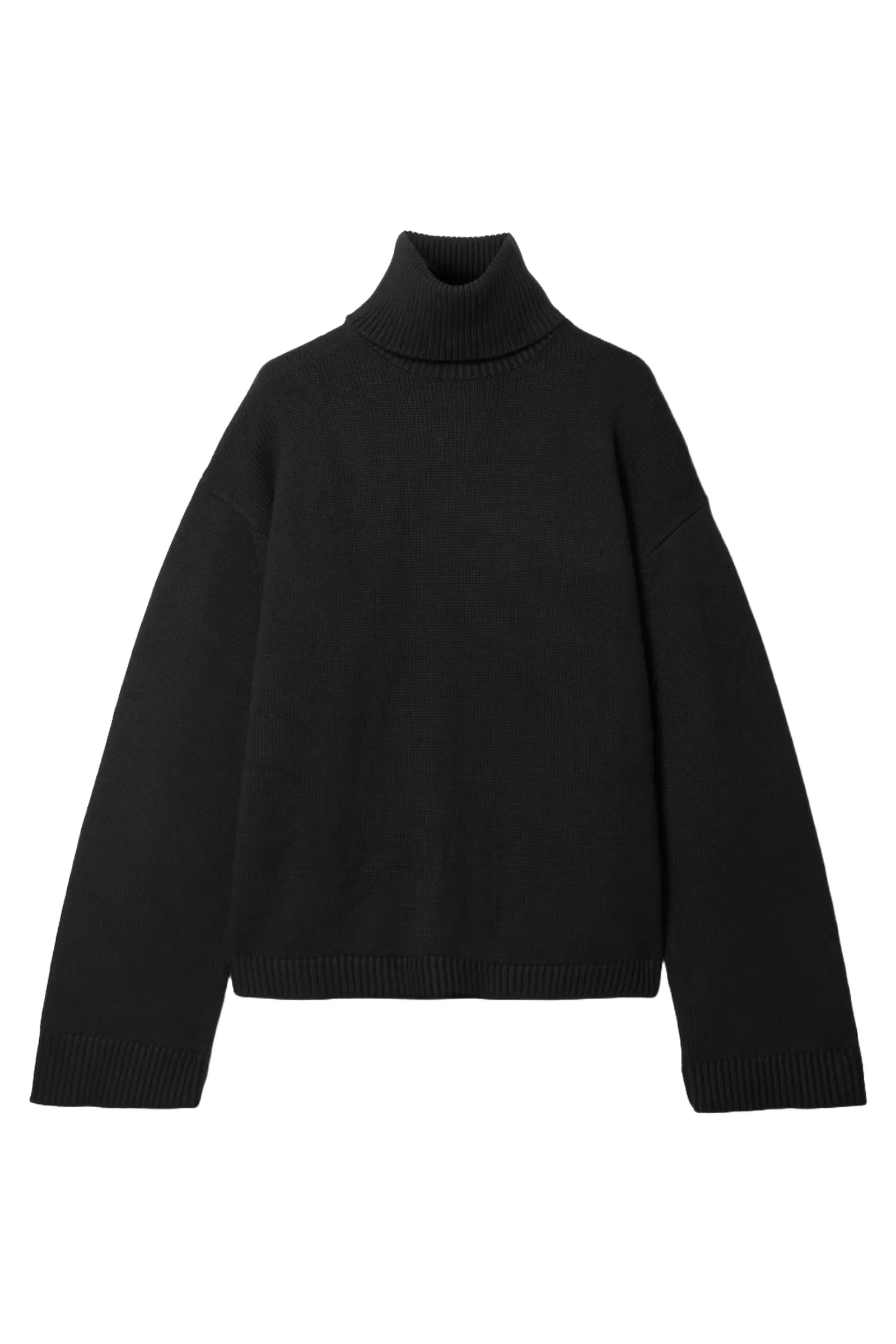 Rhea Black Trapeze Wool and Cotton-Blend Turtleneck Sweater