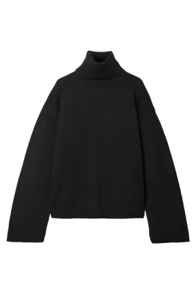 Rhea Black Trapeze Wool and Cotton-Blend Turtleneck Sweater